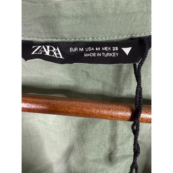 Zara Long Sleeve Tunic Wrap Style Mini Dress Collard V Neck Button M Olive Green - Picture 8 of 15